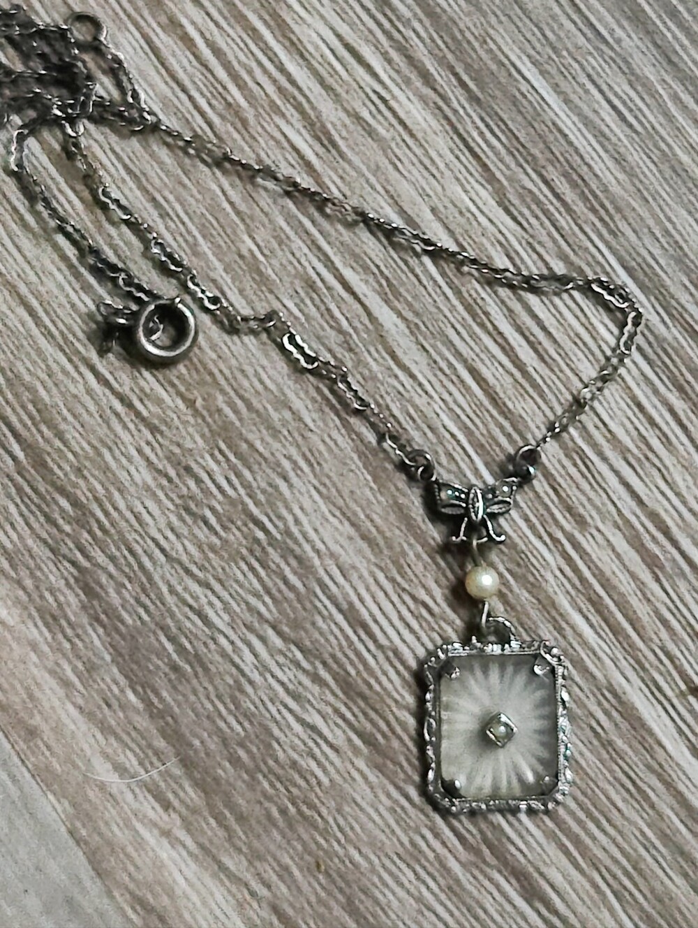 Vintage Sterling Art Deco Camphor Glass Necklace - Picture 2 of 7